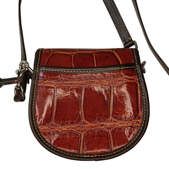 Dooney and Bourke Brown Red Faux Crocodile Embossed Small Mini Crossbody Purse - Picture 2 of 16